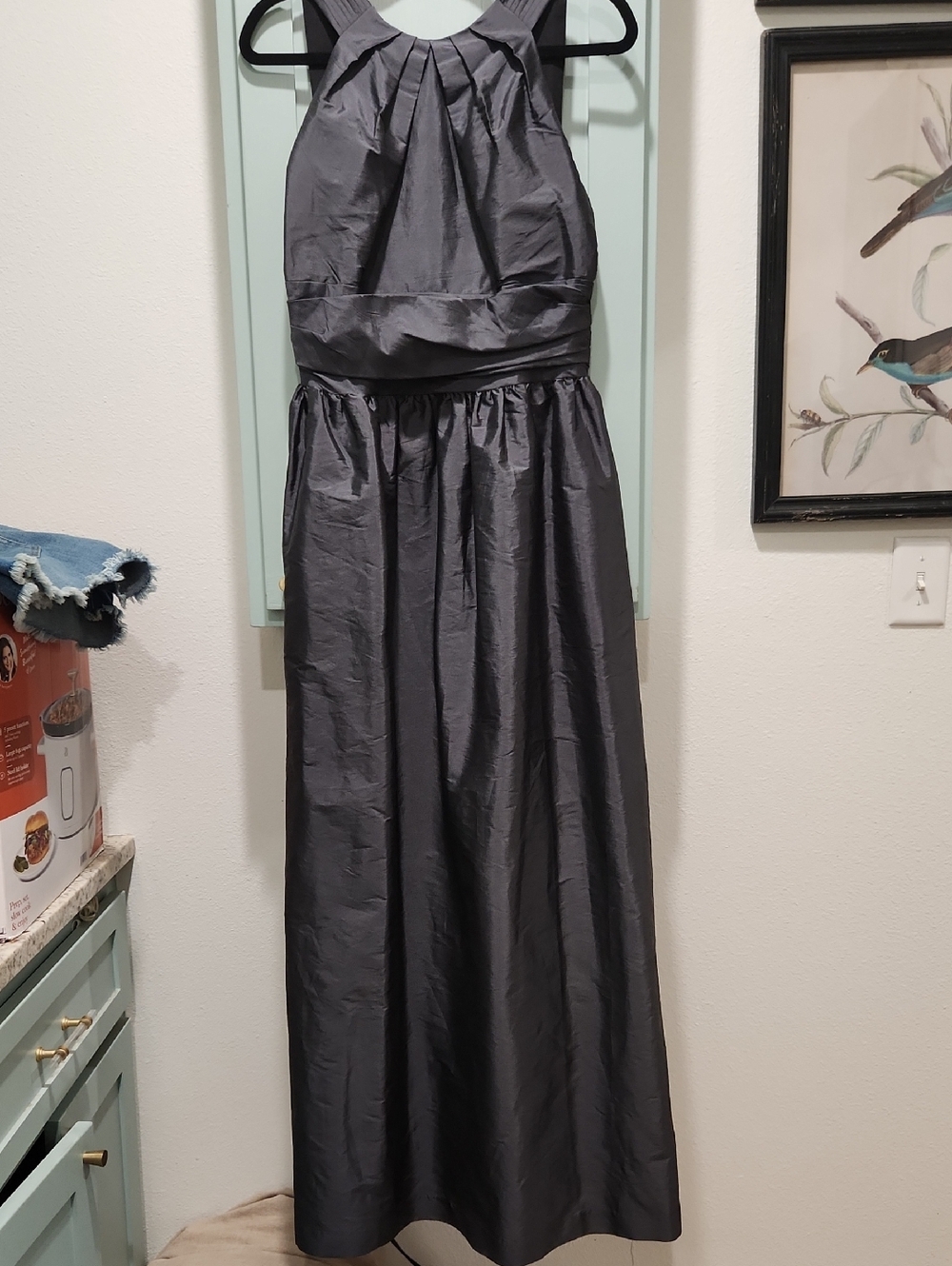 Elegant Charcoal Halter Evening Gown